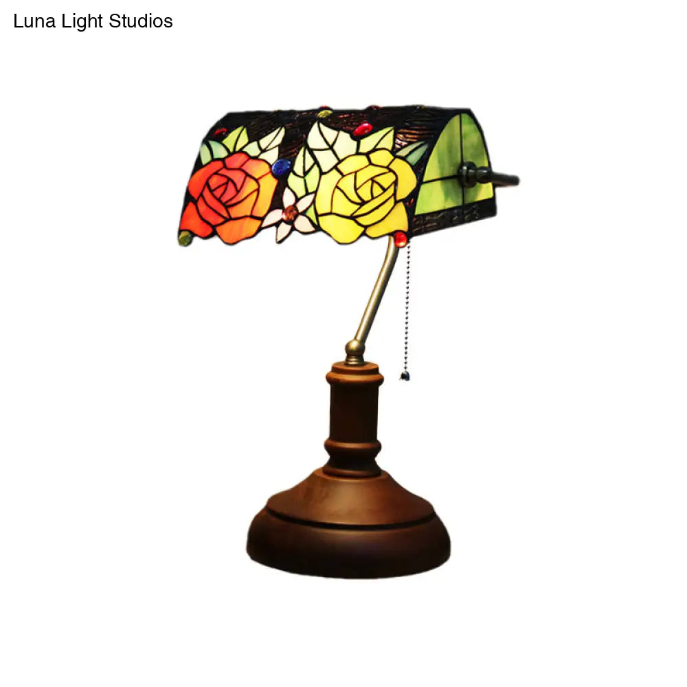 Atria - Baroque Rose Stained Glass Night Lamp Dark Brown