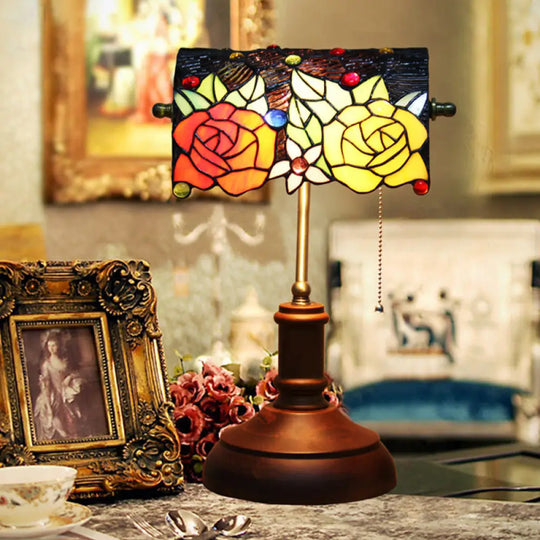 Atria - Baroque Rose Stained Glass Night Lamp Dark Brown