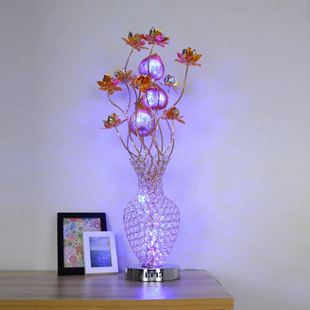 Aubrey - Gold Led Table Lighting Art Decor Crystal Embedded Pineapple-Like Blossom Nightstand Lamp