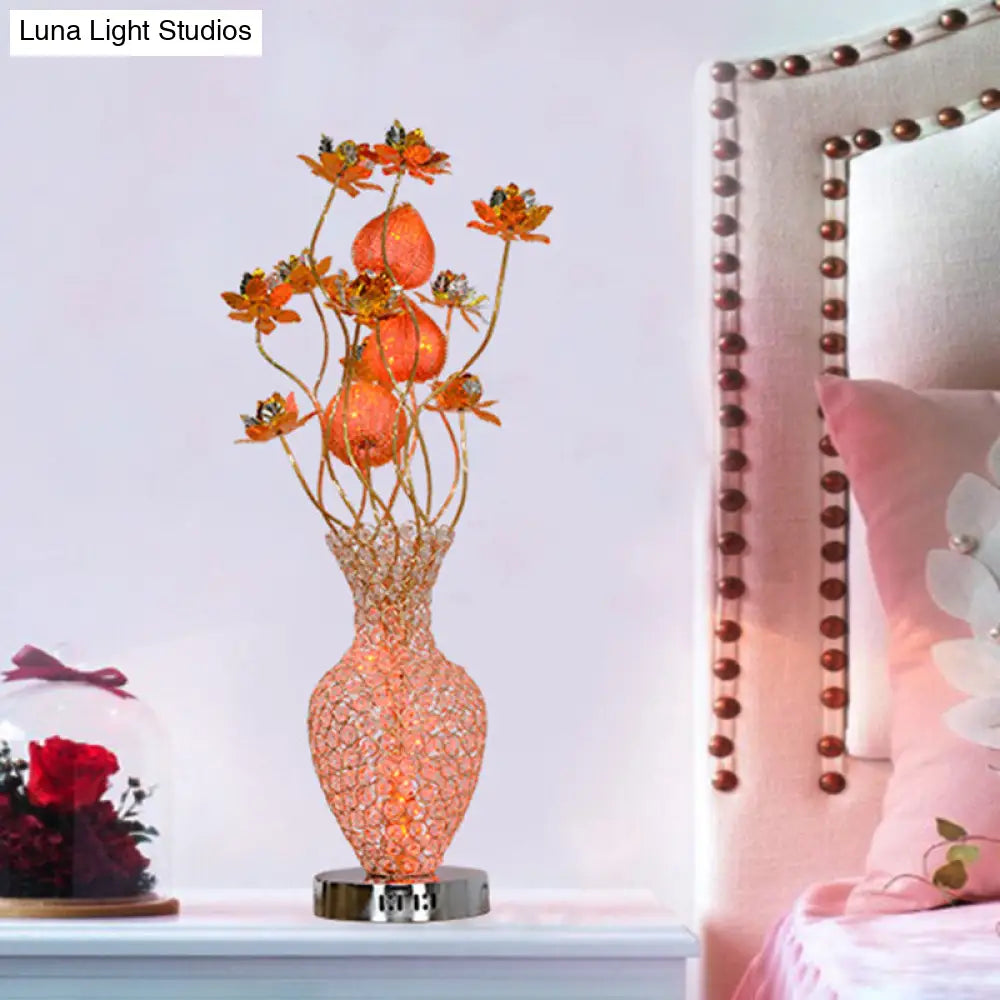 Golden Led Pineapple Blossom Table Lamp With Crystal Decor For Nightstand Art Decoration