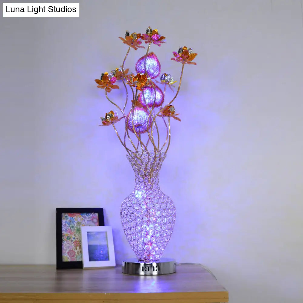 Golden Led Pineapple Blossom Table Lamp With Crystal Decor For Nightstand Art Decoration Gold