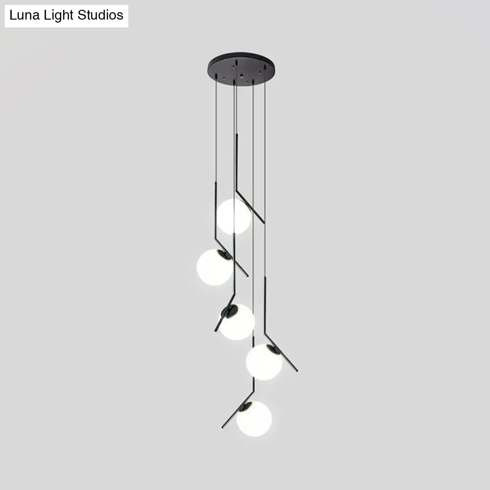 Auraolie - Modern Black Globe Multi Light Chandelier Simple Glass Pendant Lighting Fixture For