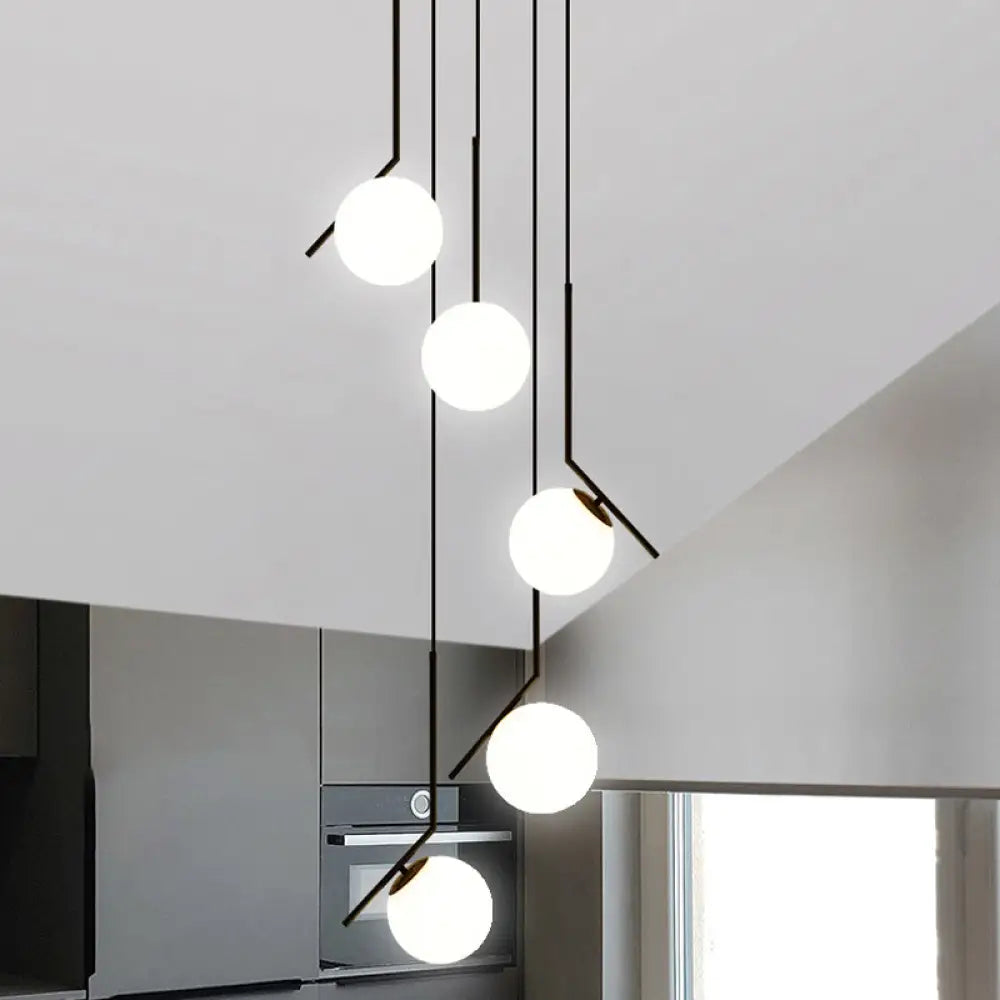 Auraolie - Modern Black Globe Multi Light Chandelier Simple Glass Pendant Lighting Fixture For