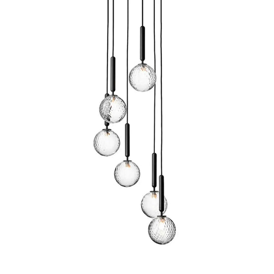 Auraolie - Modern Black Globe Multi Light Chandelier Simple Glass Pendant Lighting Fixture For