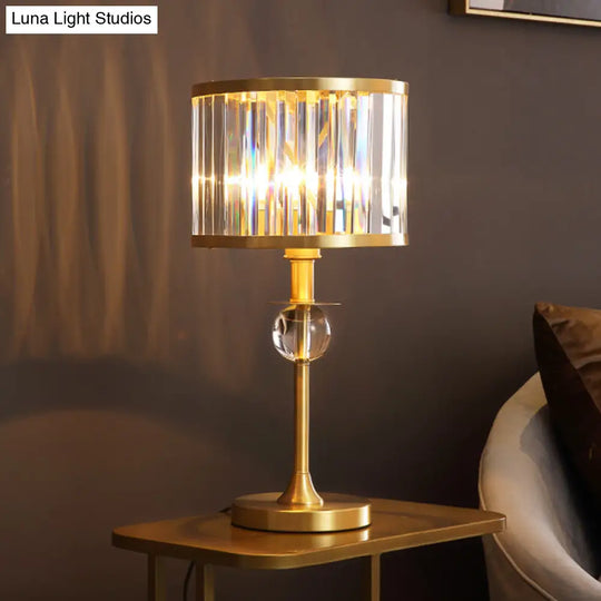 Gold Prismatic Crystal Table Lamp - Modern Night Light For Living Room