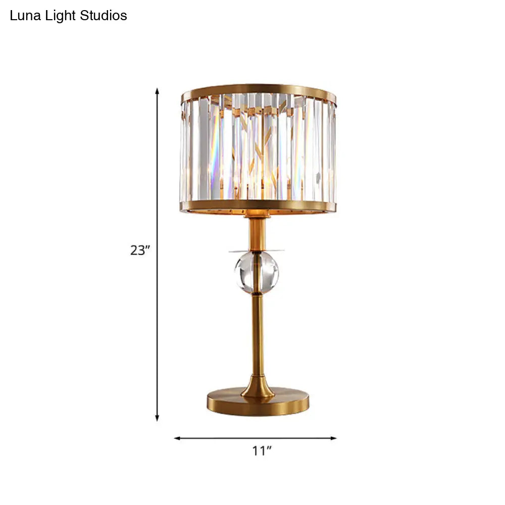 Gold Prismatic Crystal Table Lamp - Modern Night Light For Living Room