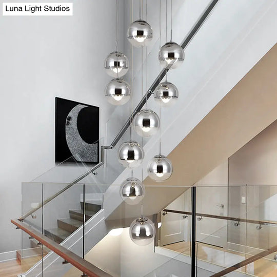 Aurora - Mirrored Glass Round Shade Suspension Light Simplicity 10 Heads Multi Pendant Lighting