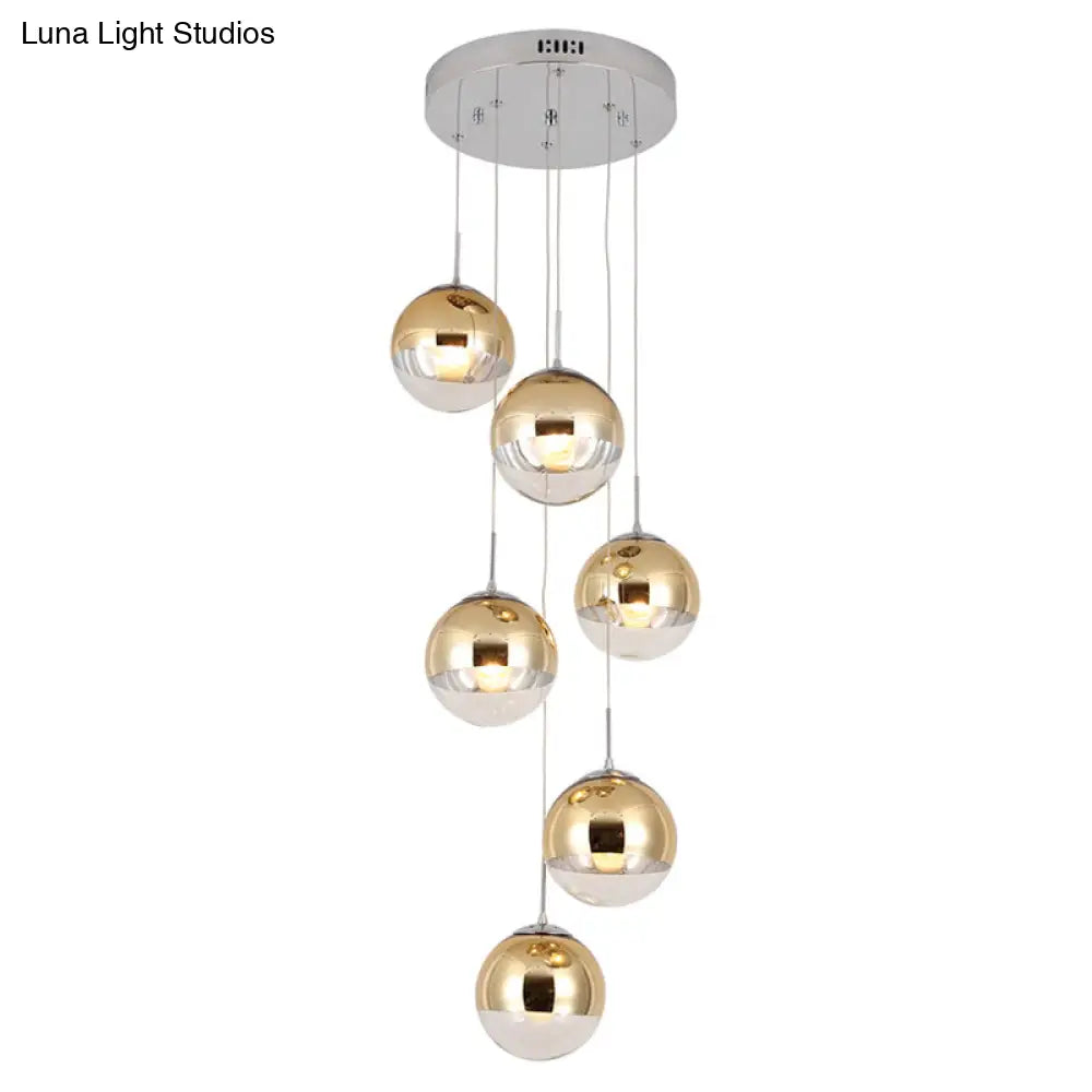 Aurora - Mirrored Glass Round Shade Suspension Light Simplicity 10 Heads Multi Pendant Lighting