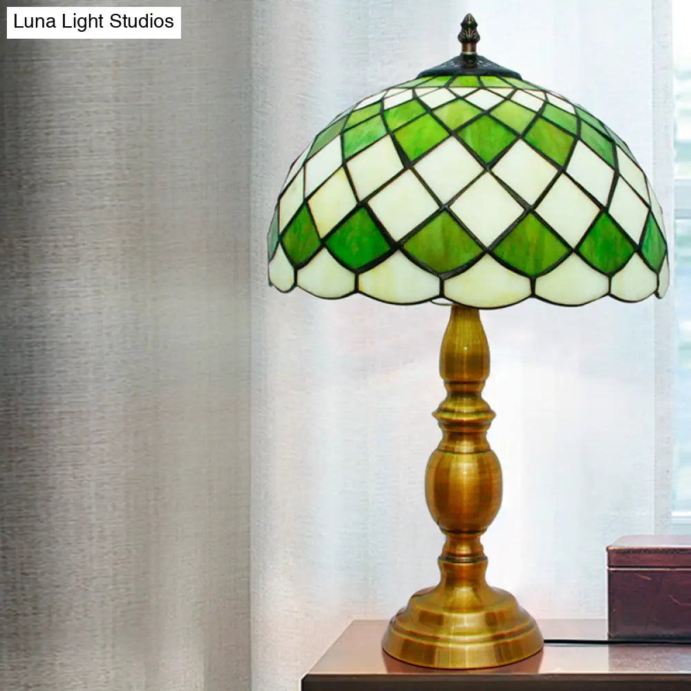 Aurore - 1- 1 Head Bedroom Nightstand Lighting Mediterranean Green Table Lamp With Lattice Bowl Cut