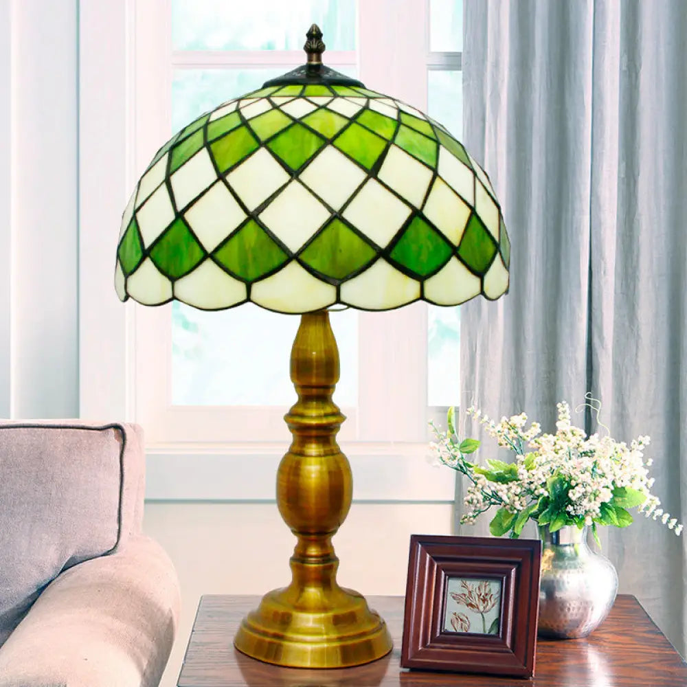 Aurore - 1- 1 Head Bedroom Nightstand Lighting Mediterranean Green Table Lamp With Lattice Bowl Cut