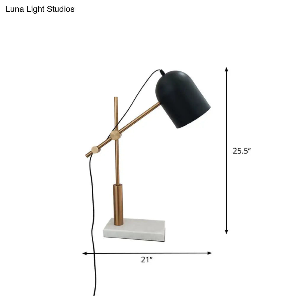 Black Postmodern Metal Nightstand Lamp With Brass Balance Arm & Cloche Shape For Reading Table