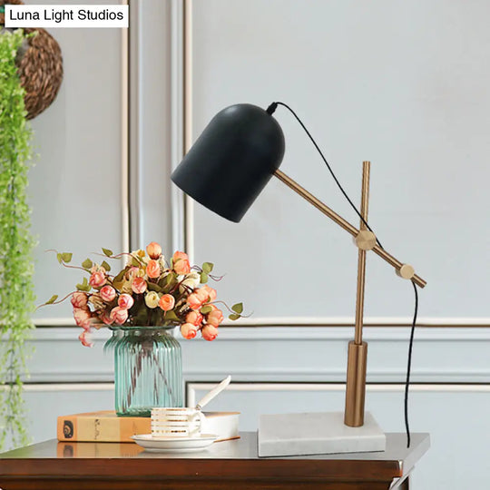 Black Postmodern Metal Nightstand Lamp With Brass Balance Arm & Cloche Shape For Reading Table