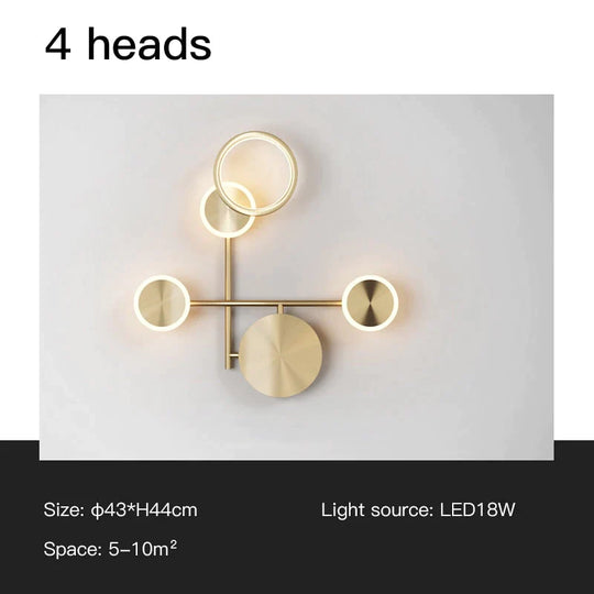 Ayten - Modern Style Golden Led Wall Lamp For Living Room Bedroom Dining Aisle Lighting Gold-4Heads