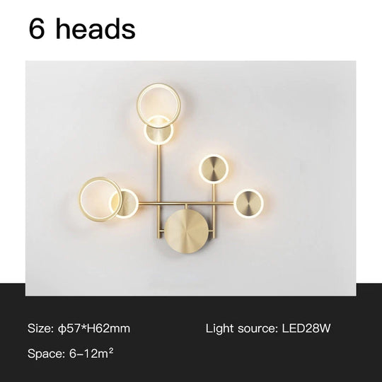 Ayten - Modern Style Golden Led Wall Lamp For Living Room Bedroom Dining Aisle Lighting Gold-6Heads