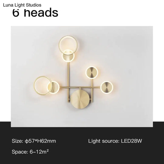 Ayten - Modern Style Golden Led Wall Lamp For Living Room Bedroom Dining Aisle Lighting Gold-6Heads