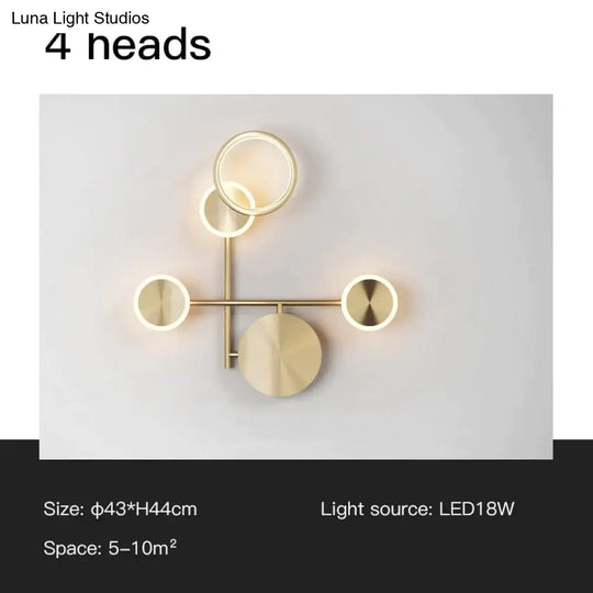 Ayten - Modern Style Golden Led Wall Lamp For Living Room Bedroom Dining Aisle Lighting Gold-4Heads