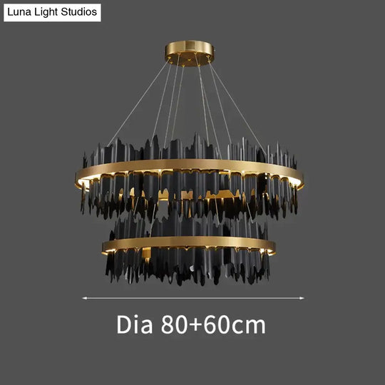 Azalea - Modern Creative Black Round Led Chandelier Diameter 80X60Cm Light