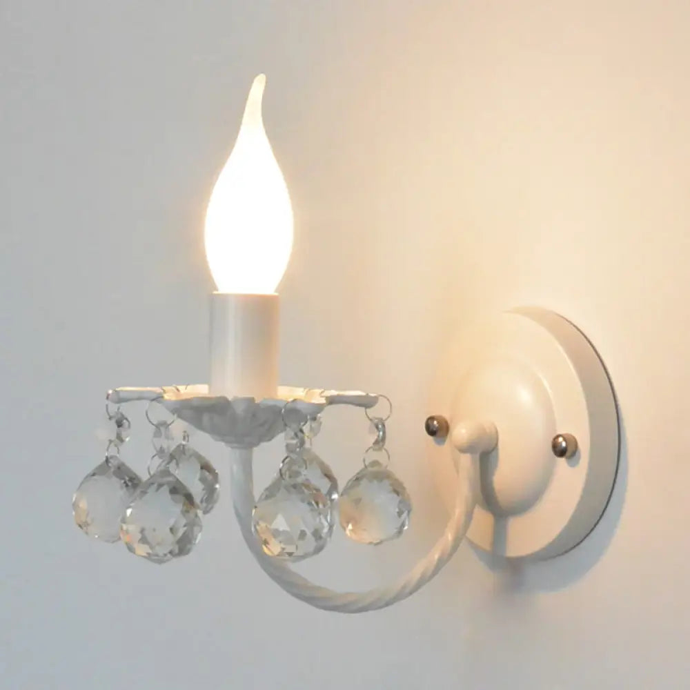 Baby Bedroom Crystal Ball Wall Sconce - Nordic Style Metal Candle Light (1 Bulb) White