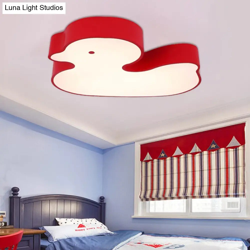 Baby Duck Led Flush Ceiling Light - Fun & Bright Metal Fixture For Childs Bedroom Red / White 18