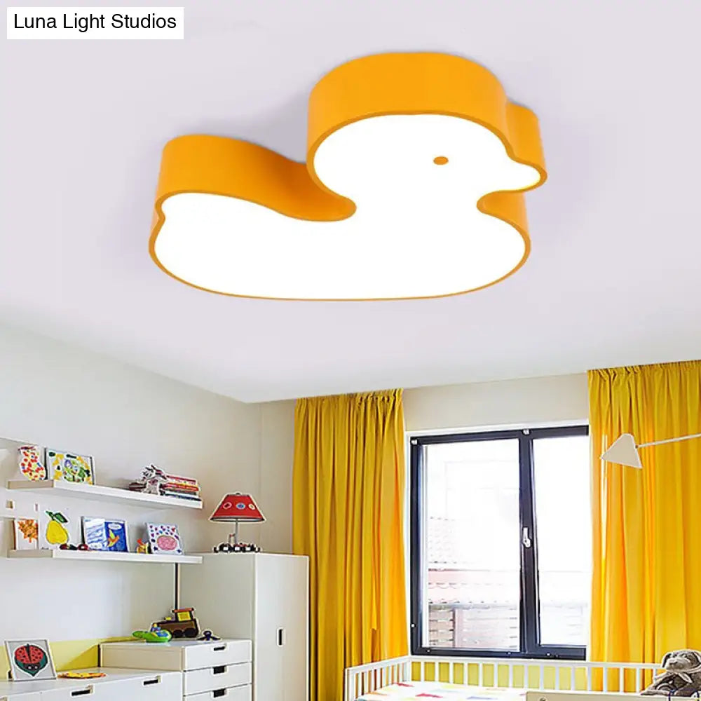 Baby Duck Led Flush Ceiling Light - Fun & Bright Metal Fixture For Childs Bedroom Yellow / White 18