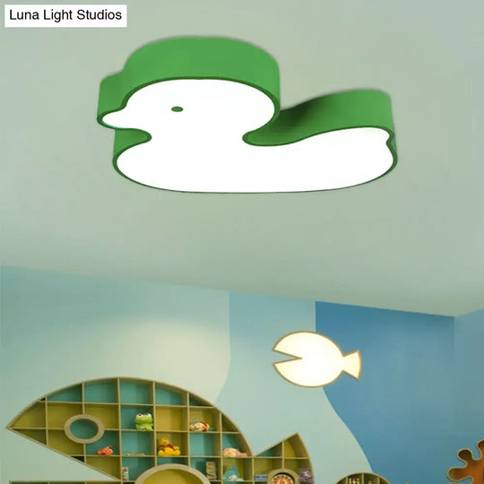 Baby Duck Led Flush Ceiling Light - Fun & Bright Metal Fixture For Childs Bedroom Green / White 18