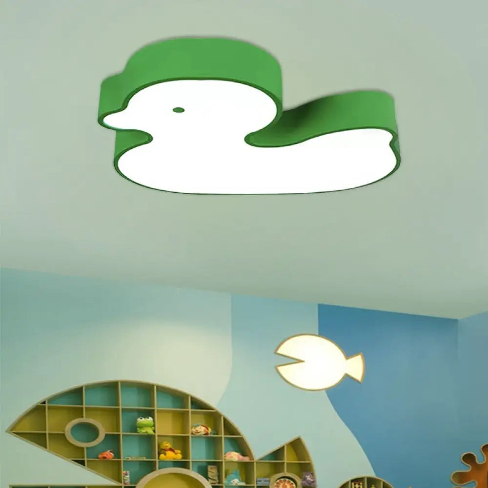 Baby Duck Led Flush Ceiling Light - Fun & Bright Metal Fixture For Child’s Bedroom Green / White 18’