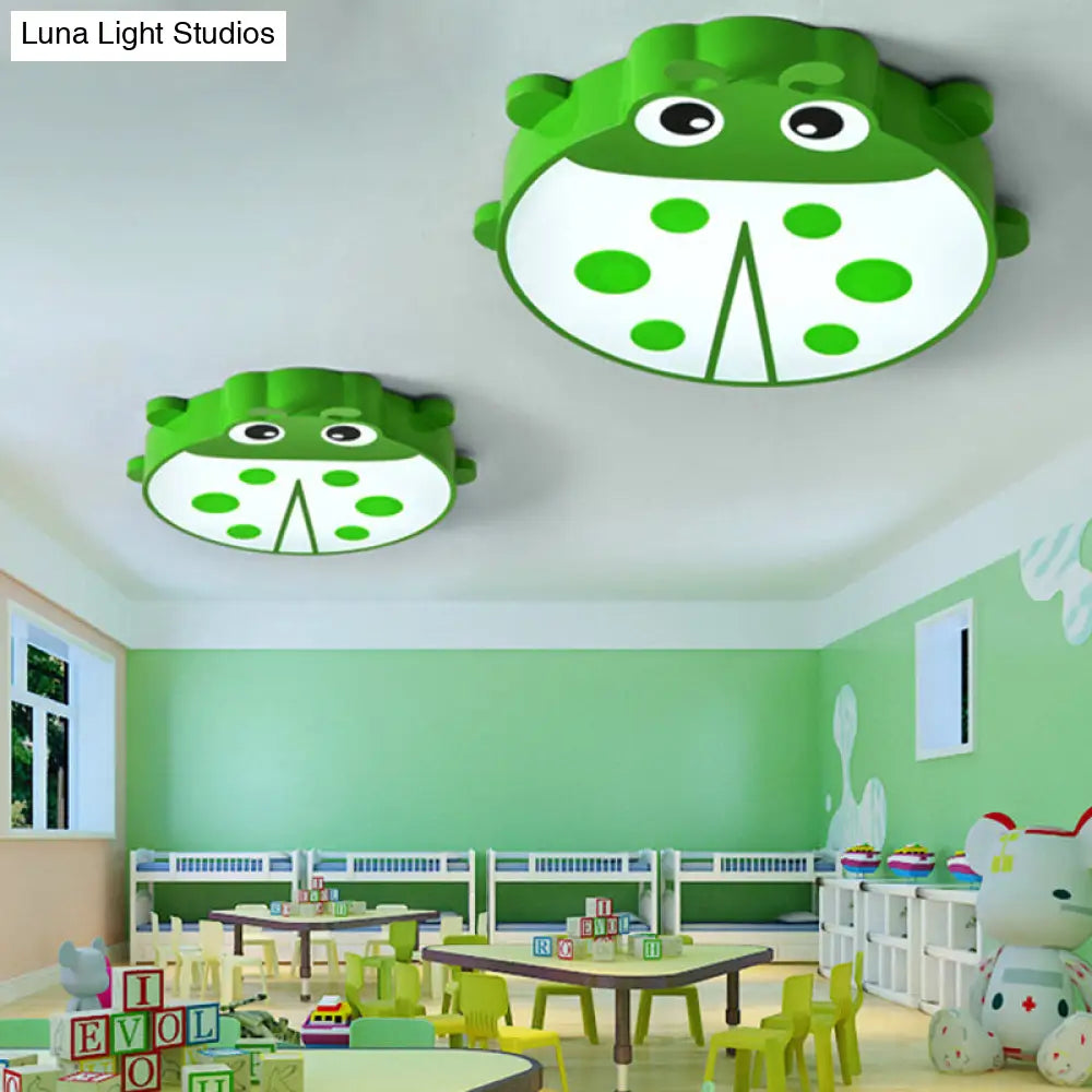 Baby Room Cartoon Ladybug Ceiling Mount Light - Slim Acrylic & Metal Lamp Green / White