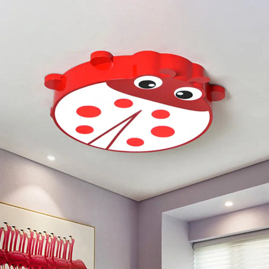 Baby Room Cartoon Ladybug Ceiling Mount Light - Slim Acrylic & Metal Lamp Red / White