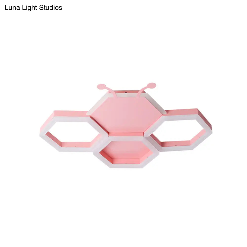 Baby Room Ceiling Light: Kids Honeycomb Iron Led Flushmount - Pink/Black Warm/White Light