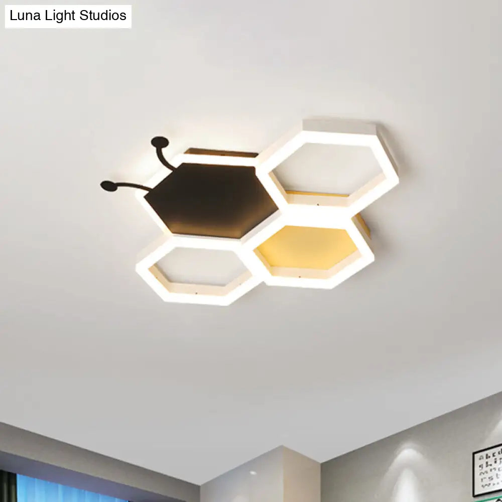 Baby Room Ceiling Light: Kids Honeycomb Iron Led Flushmount - Pink/Black Warm/White Light Black /