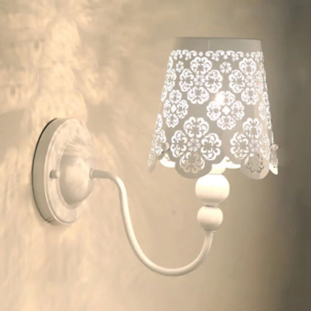 Baby Room Macaron Candy Colored Wall Sconce With Etched Empire Shade - 1 Light Iron White