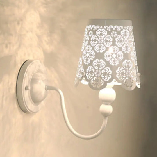 Baby Room Macaron Candy Colored Wall Sconce With Etched Empire Shade - 1 Light Iron White