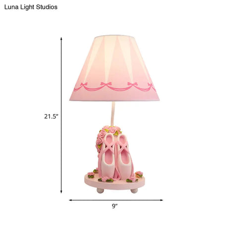 Bailey - Ballet Shoes Girl’s Bedside Night Lamp Resin 1 Head Kids Style Table Light With Cone