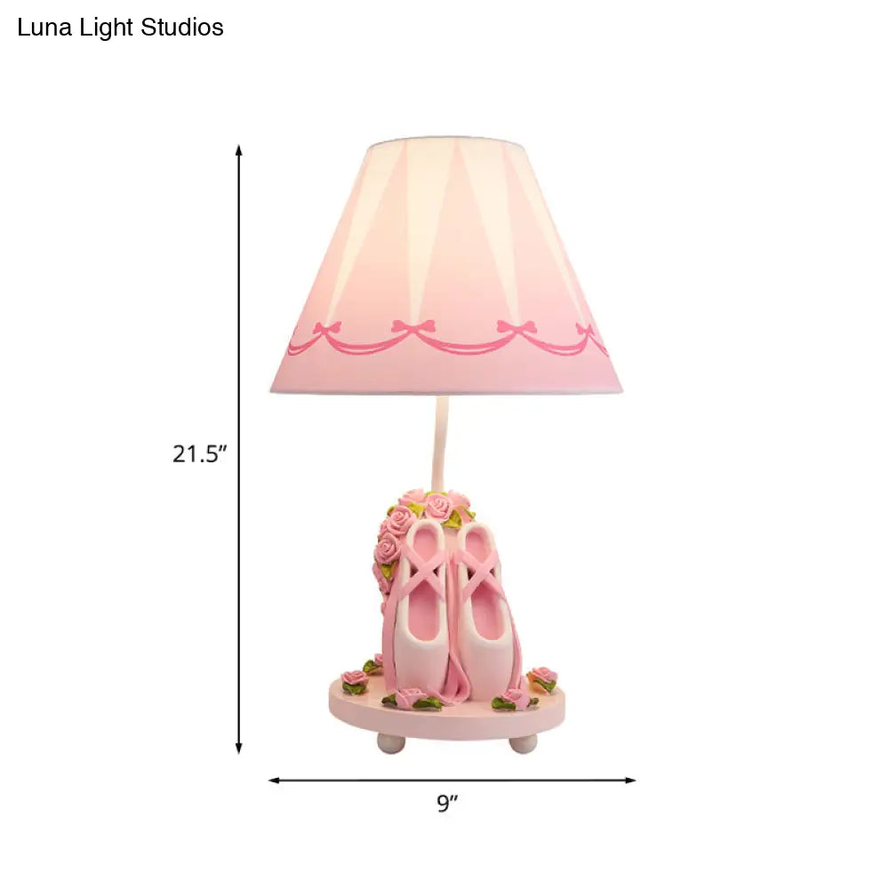 Bailey - Ballet Shoes Girl’s Bedside Night Lamp Resin 1 Head Kids Style Table Light With Cone