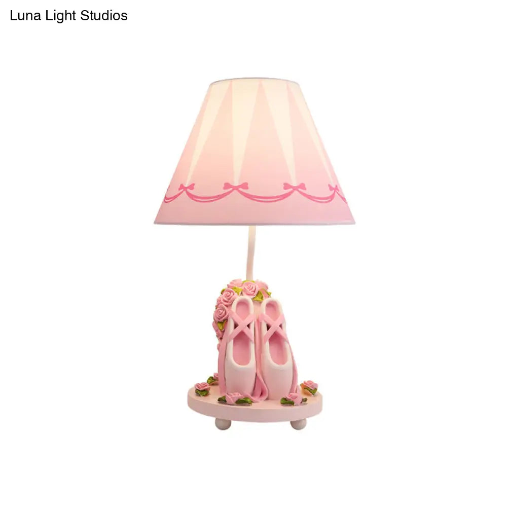 Bailey - Ballet Shoes Girl’s Bedside Night Lamp Resin 1 Head Kids Style Table Light With Cone