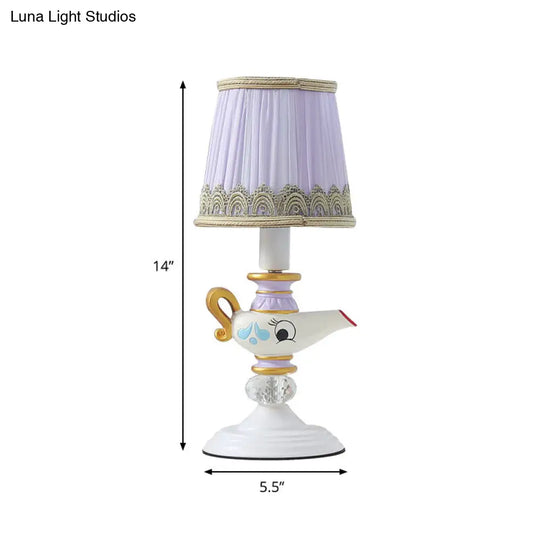 Teapot Resin Reading Lamp - Contemporary 1-Light White Task Lighting For Bedside With Barrel Shade