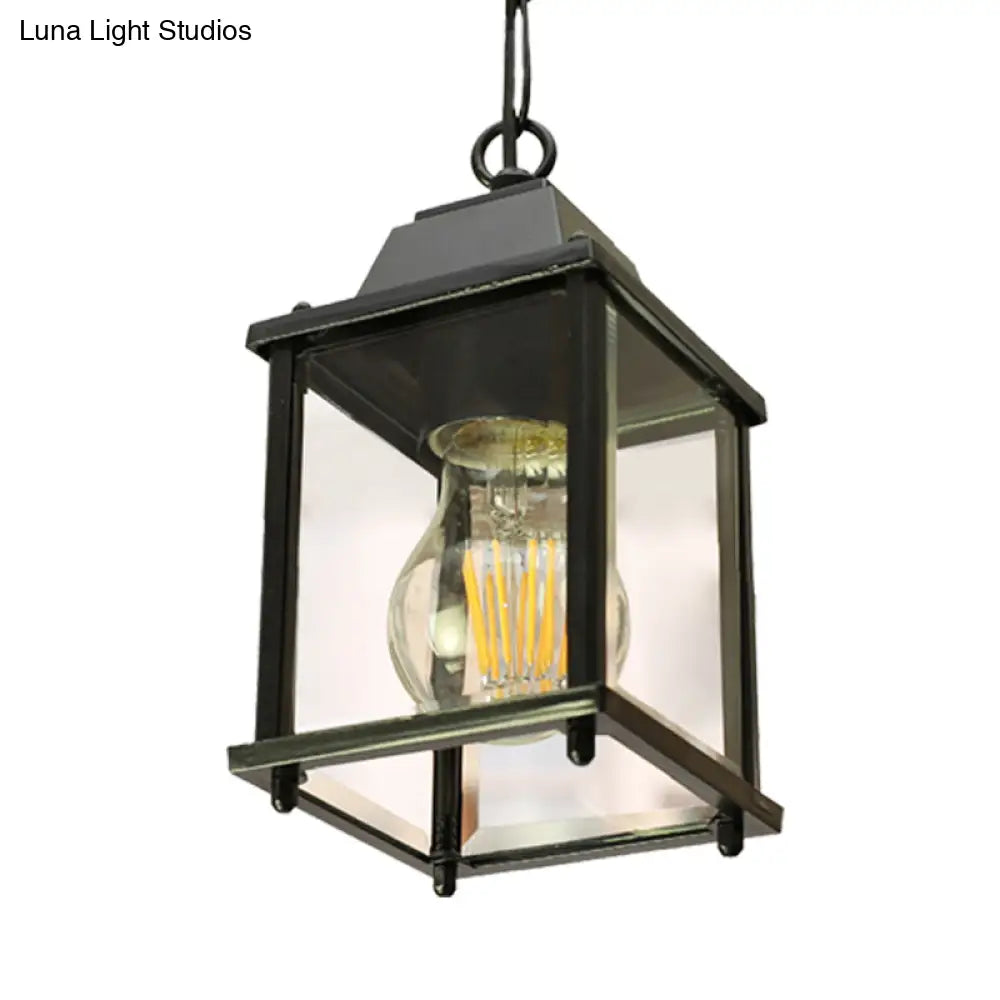 Balcony Pendant Light: Open Bottom Lodges With Clear Glass 1 Bulb Black Finish Ceiling Lamp