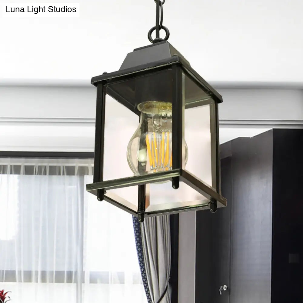 Balcony Pendant Light: Open Bottom Lodges With Clear Glass 1 Bulb Black Finish Ceiling Lamp