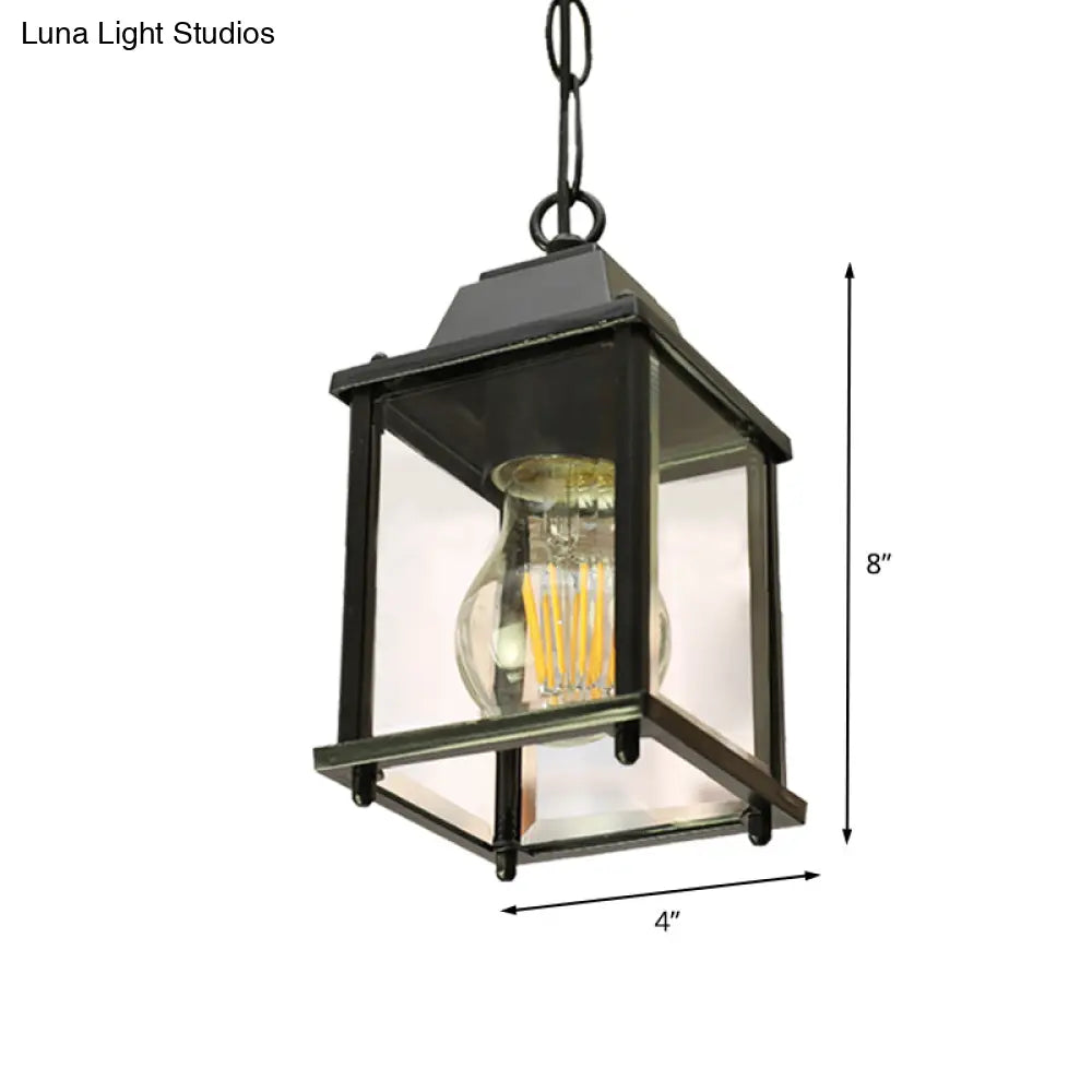 Balcony Pendant Light: Open Bottom Lodges With Clear Glass 1 Bulb Black Finish Ceiling Lamp