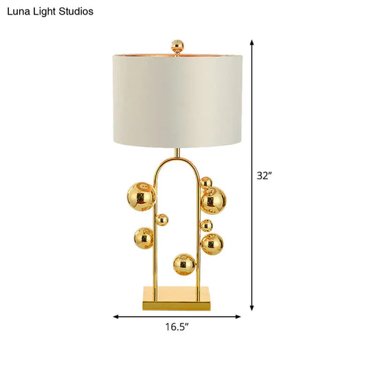 Ball Metal Night Table Lamp - Post-Modern 1 Light | White Fabric Nightstand Lighting For Living Room