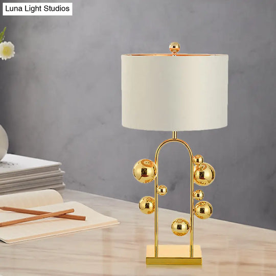 Ball Metal Night Table Lamp - Post-Modern 1 Light | White Fabric Nightstand Lighting For Living Room