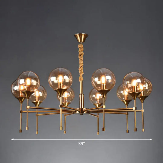 Ball Up Chandelier Glass Dining Room Light Fixture In Brass - Post-Modern Suspension 10 / Amber