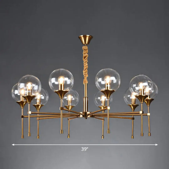 Ball Up Chandelier Glass Dining Room Light Fixture In Brass - Post-Modern Suspension 10 / Clear