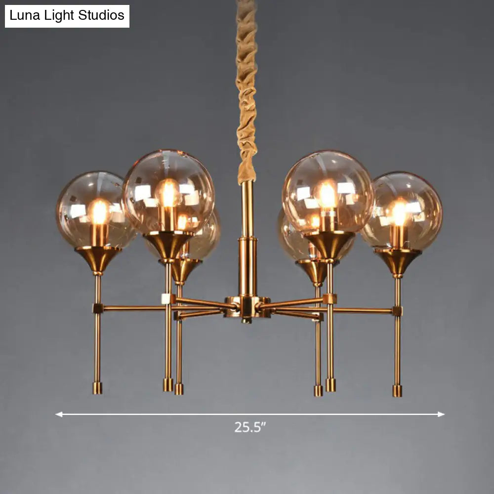 Modern Ball Up Chandelier: Elegant Glass Suspension Light Fixture For Dining Room In Brass 6 / Amber