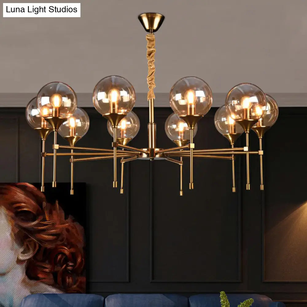 Ball Up Chandelier Glass Dining Room Light Fixture In Brass - Post-Modern Suspension