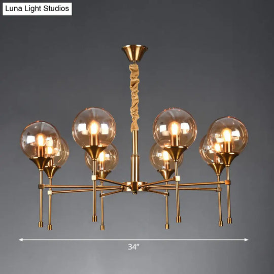 Modern Ball Up Chandelier: Elegant Glass Suspension Light Fixture For Dining Room In Brass 8 / Amber