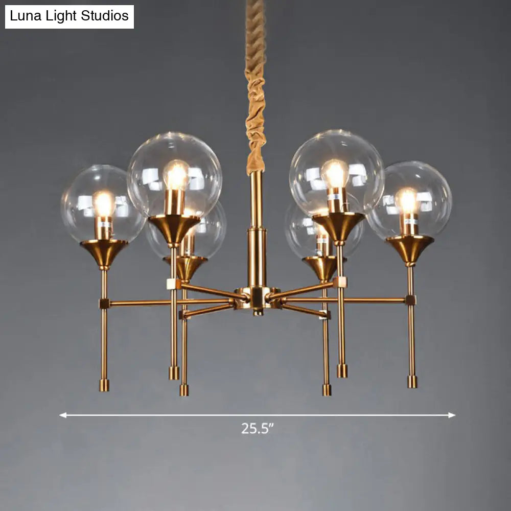 Modern Ball Up Chandelier: Elegant Glass Suspension Light Fixture For Dining Room In Brass 6 / Clear