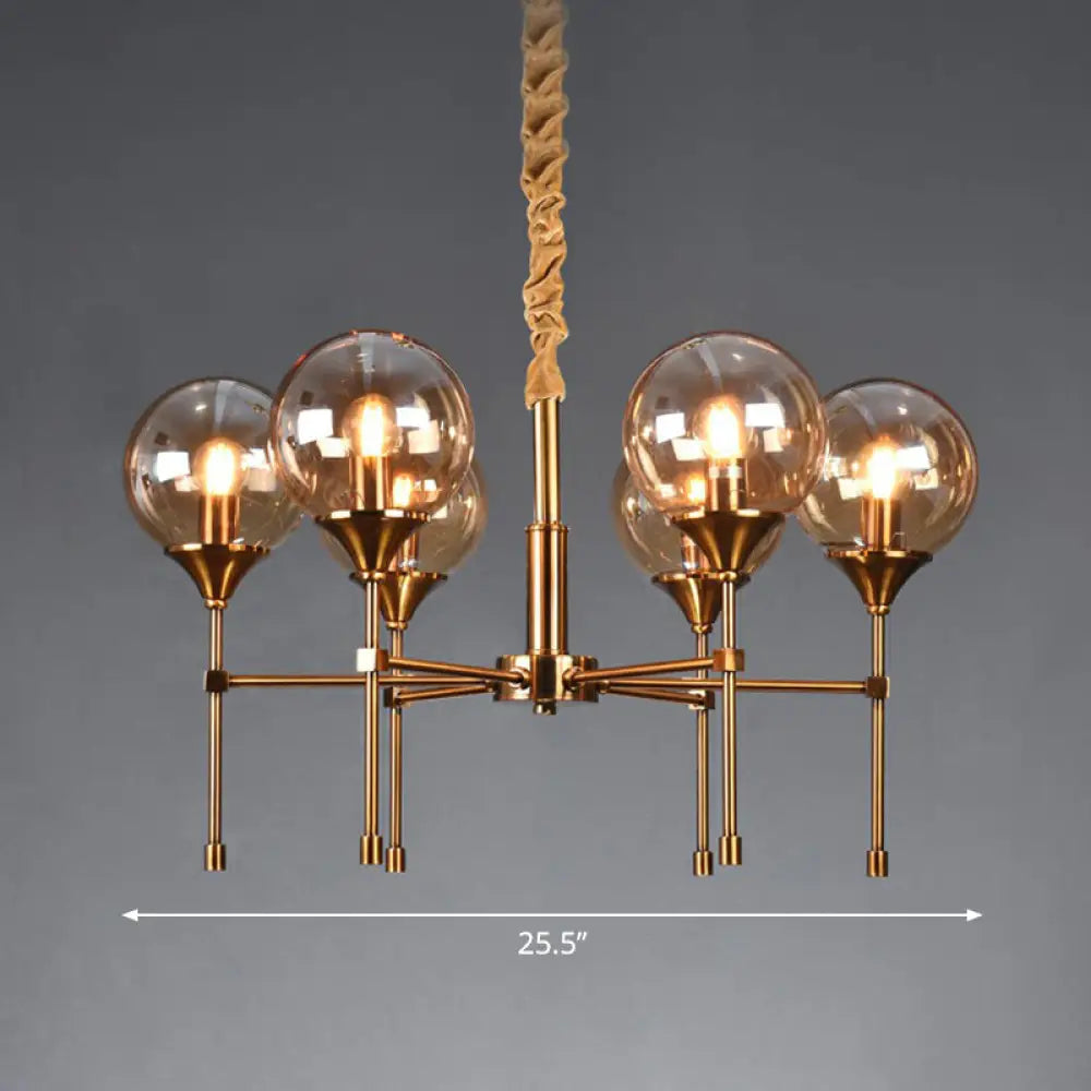 Ball Up Chandelier Glass Dining Room Light Fixture In Brass - Post-Modern Suspension 6 / Amber