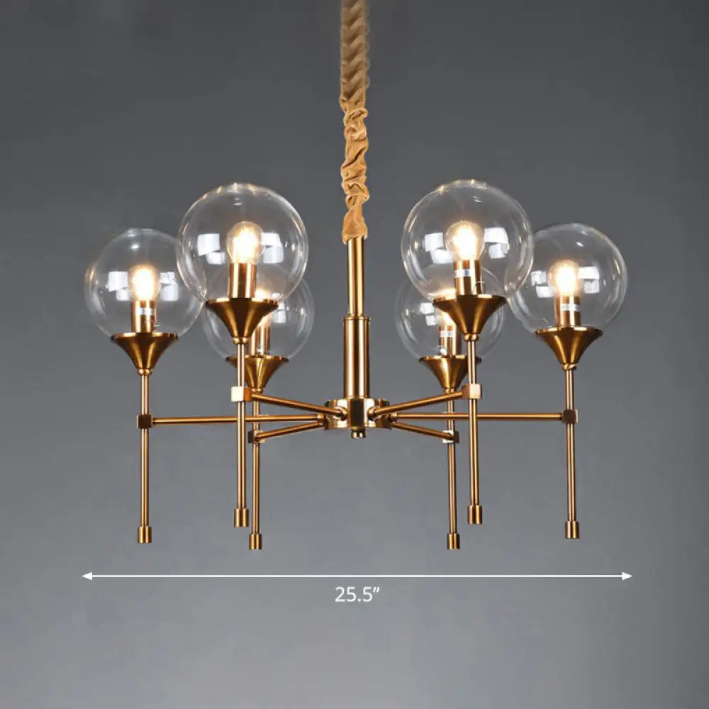 Ball Up Chandelier Glass Dining Room Light Fixture In Brass - Post-Modern Suspension 6 / Clear