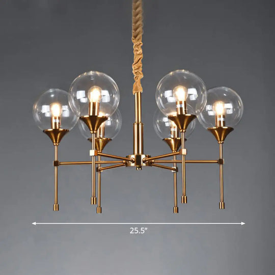 Ball Up Chandelier Glass Dining Room Light Fixture In Brass - Post-Modern Suspension 6 / Clear